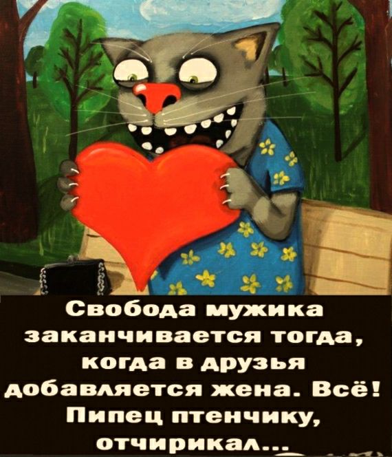 в _ Свобода мужика заканчивается тогда когда в АРУзья добавляется жена Всё Пипец птенцику отчирикад_