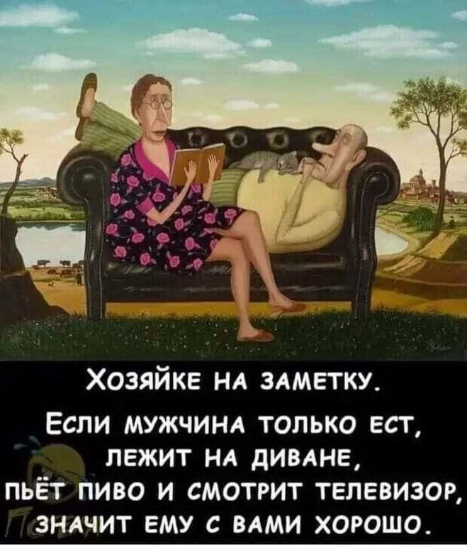 Хозяйке нд злметку Еспи мужчинл только вс г лежит нд дивлне пьёт пиво и смотрит телевиэог зндчит ЕМУ влми хорошо