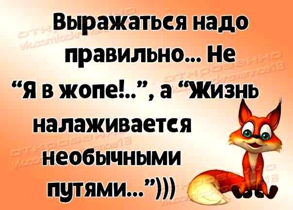 Выражатьея надо правильно Не я в жопе а Жизнь налаживается необычными путями