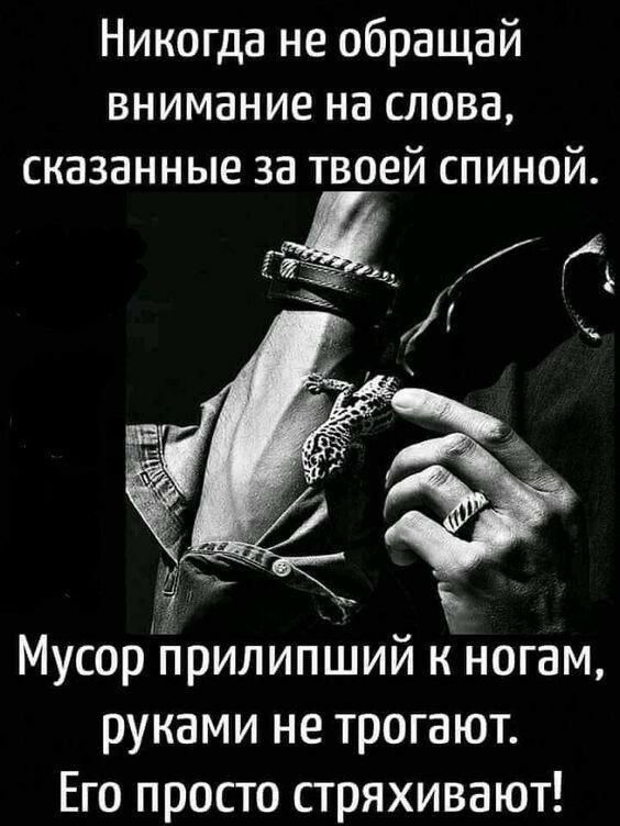 Никогда не обращай внимание на слова сказанные за твоей спиной м Мусор прилипший к ногам руками не трогают Его просто стряхивают