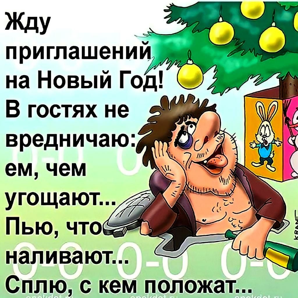 Жду приглашении на Новый Год В гостях не _ вредничаю ем чем угощают Пью что наливают Сплю с кем положат Ьі