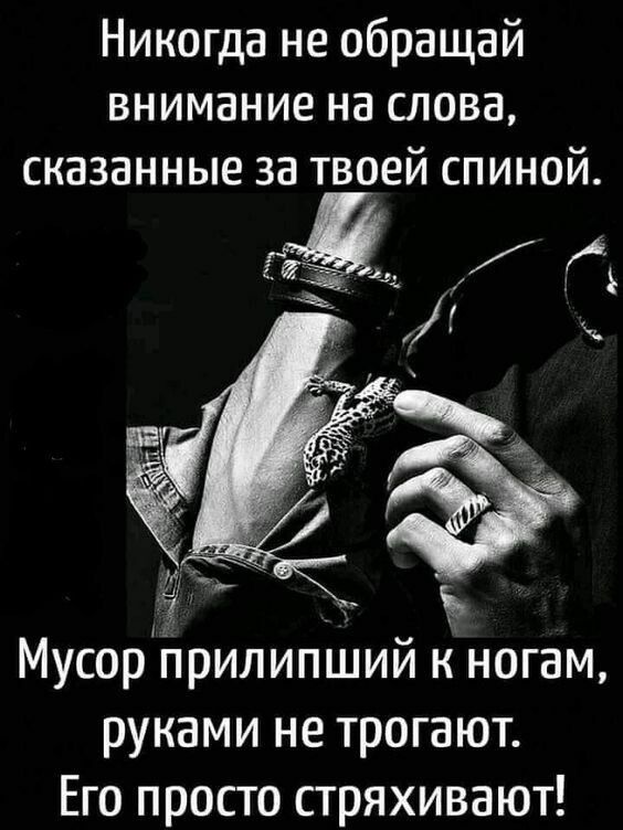 Никогда не обращай внимание на слова сказанные за твоей спиной йіъ _ И д Мусор прилипший к ногам руками не трогают Его просто стряхивают