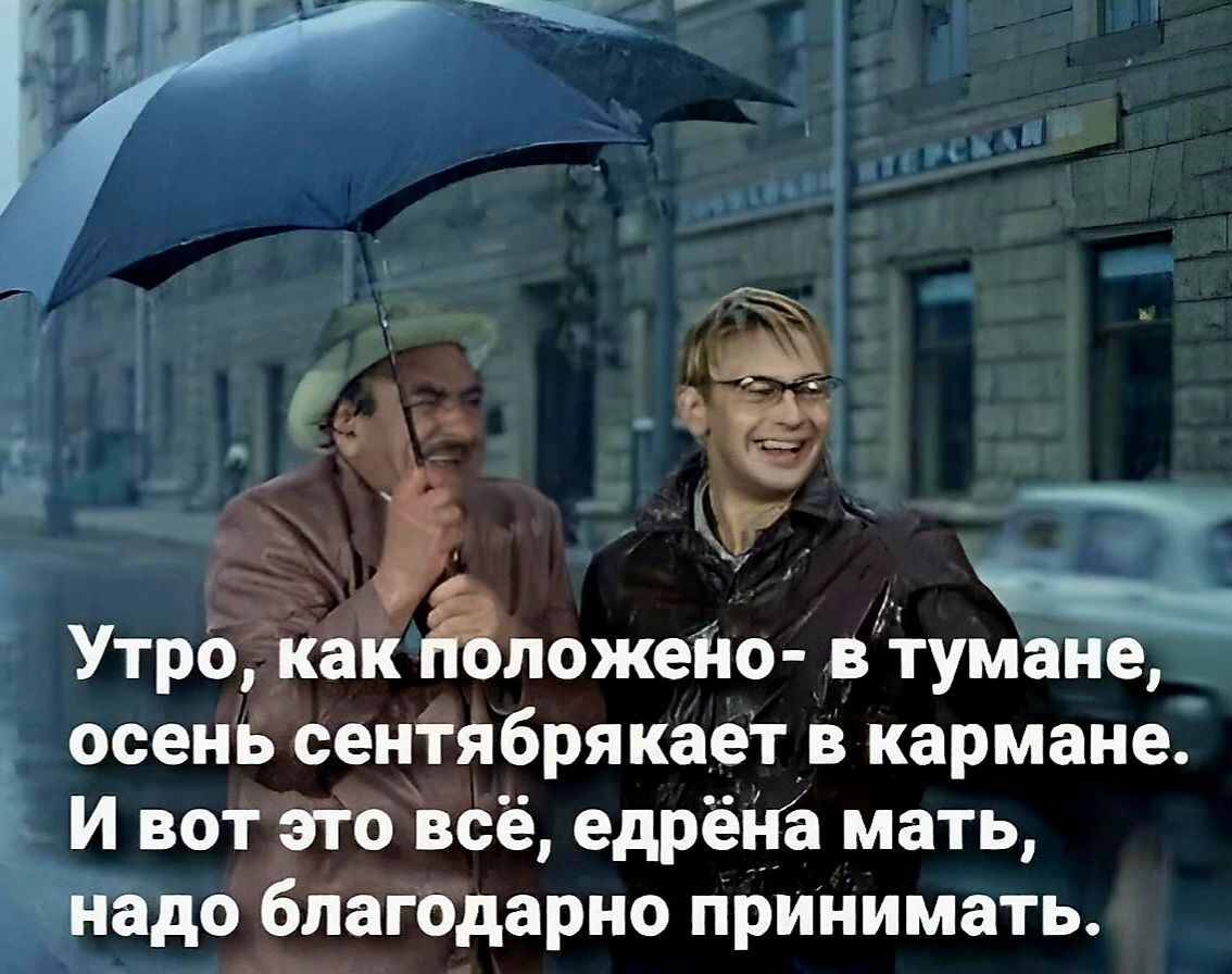 _ чё __ _ и Утро как пожено в тумане щень сентябрякает в кармане_ И вот это всё едрёна мать до благодарно принимать
