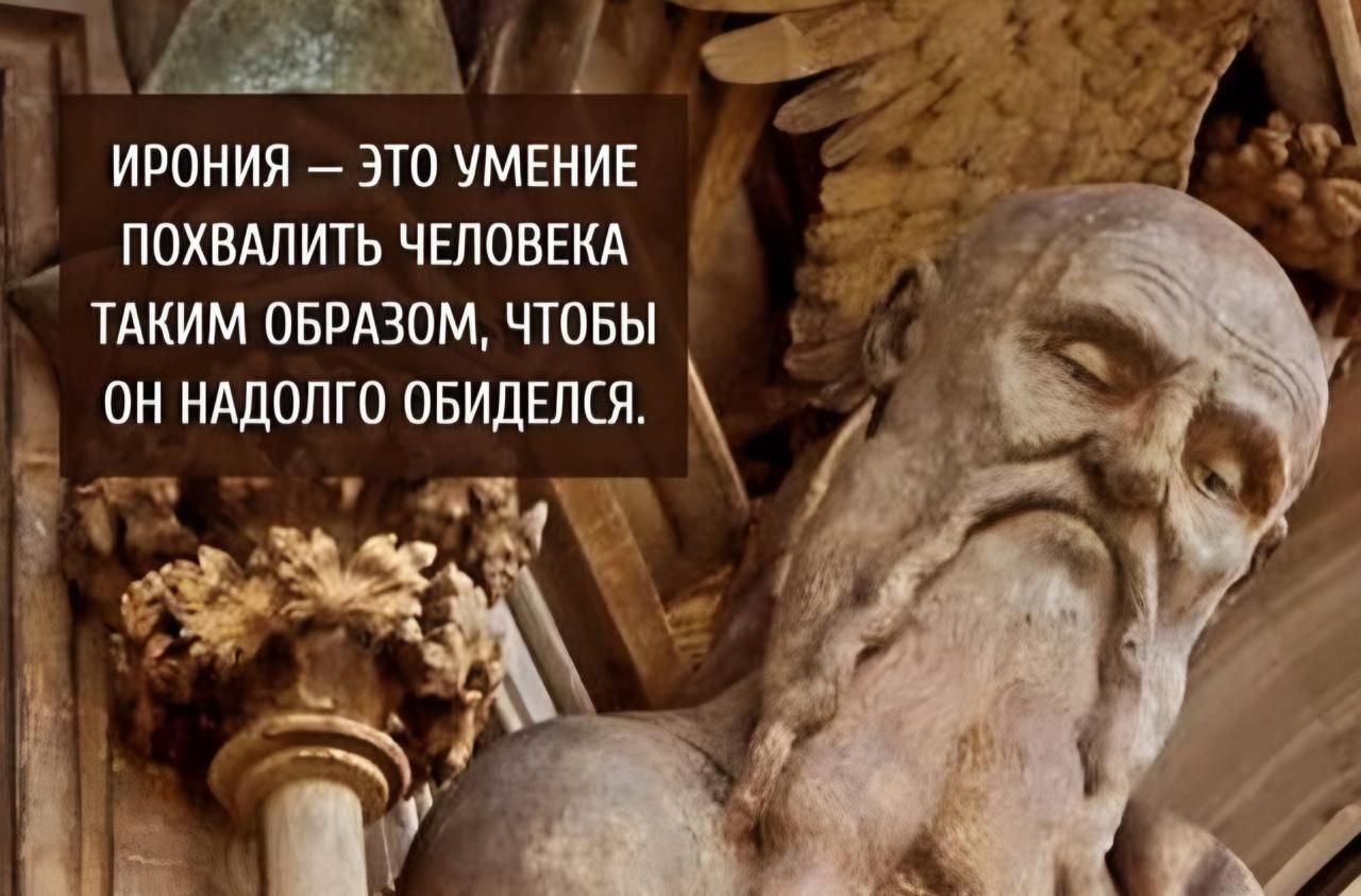 А _ ирония это умвнив похвмить ЧЕЛОВЕКА тдким оврязом чтовы ПН НАДОПГО ОБИДЕЛСЯ