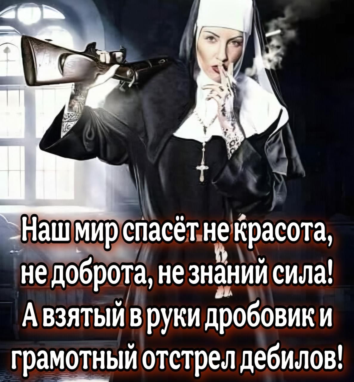 Наш мир спасётне красота аЫЙ 0 не доброта не знании сила Авзятый В руки дробовик И грамотный отстрел дебилов