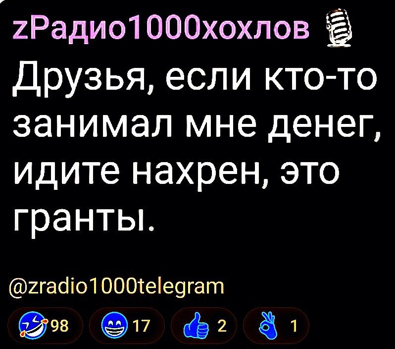 2Радио1000хохлов Друзья если кто то занимал мне денег идите нахрен это гранты 2гаФйо10001еедгат т ф 1