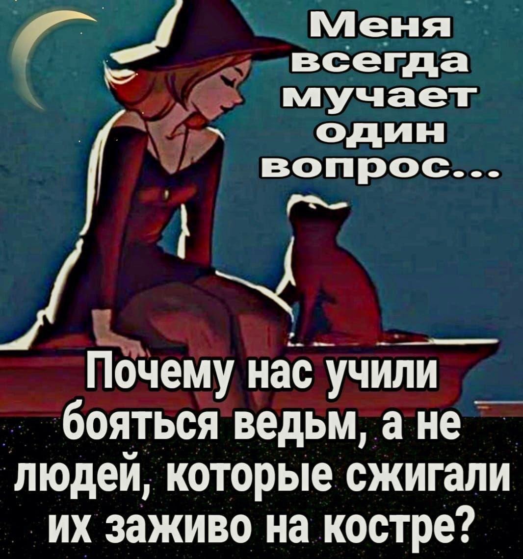 Меня всегда мучает один вопрос...
Почему нас учили бояться ведьм, а не людей, которые сжигали их заживо на костре?