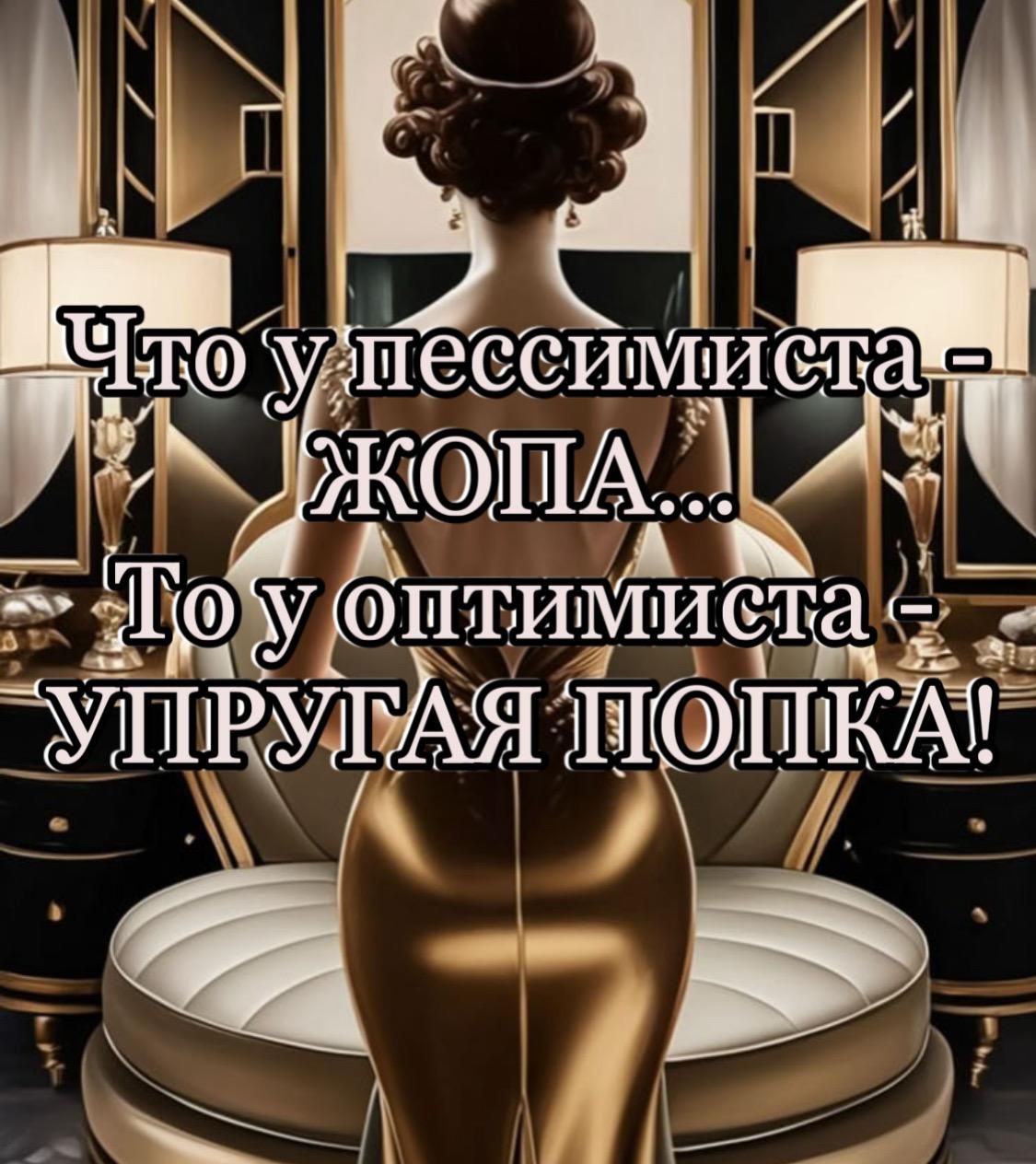 Что у пессимиста - ЖОПА...
То у оптимиста - УПРУГАЯ ПОПКА!