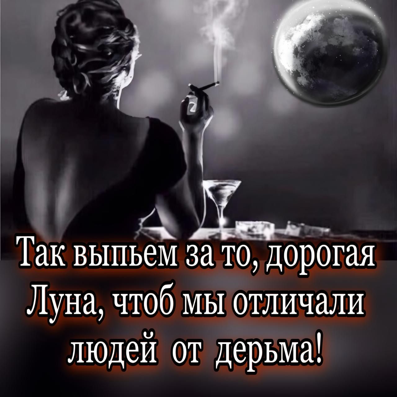 Так выпьем за то, дорогая Луна, чтобы мы отличали людей от дерьма!