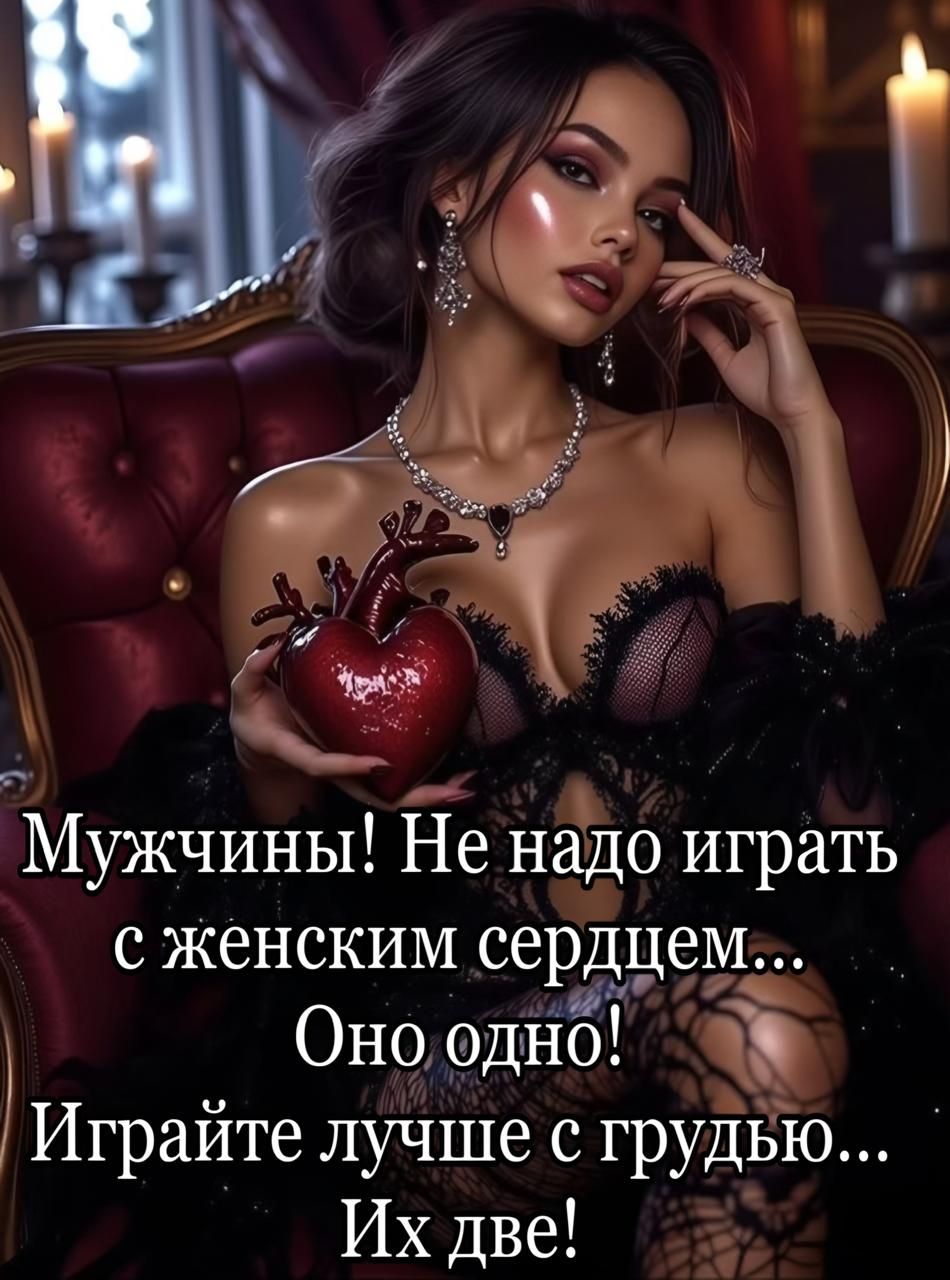 Мужчины! Не надо играть с женским сердцем... Оно одно! Играйте лучше с грудью... Их две!