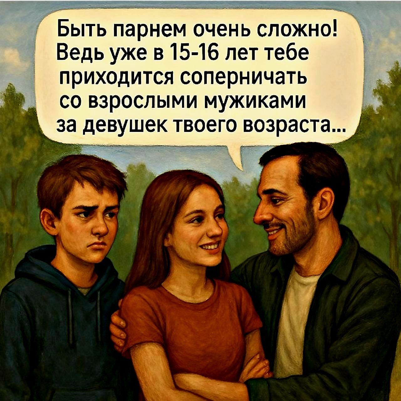 Быть парнем очень сложно! Ведь уже в 15-16 лет тебе приходится соперничать со взрослыми мужчиками за девушек твоего возраста...
