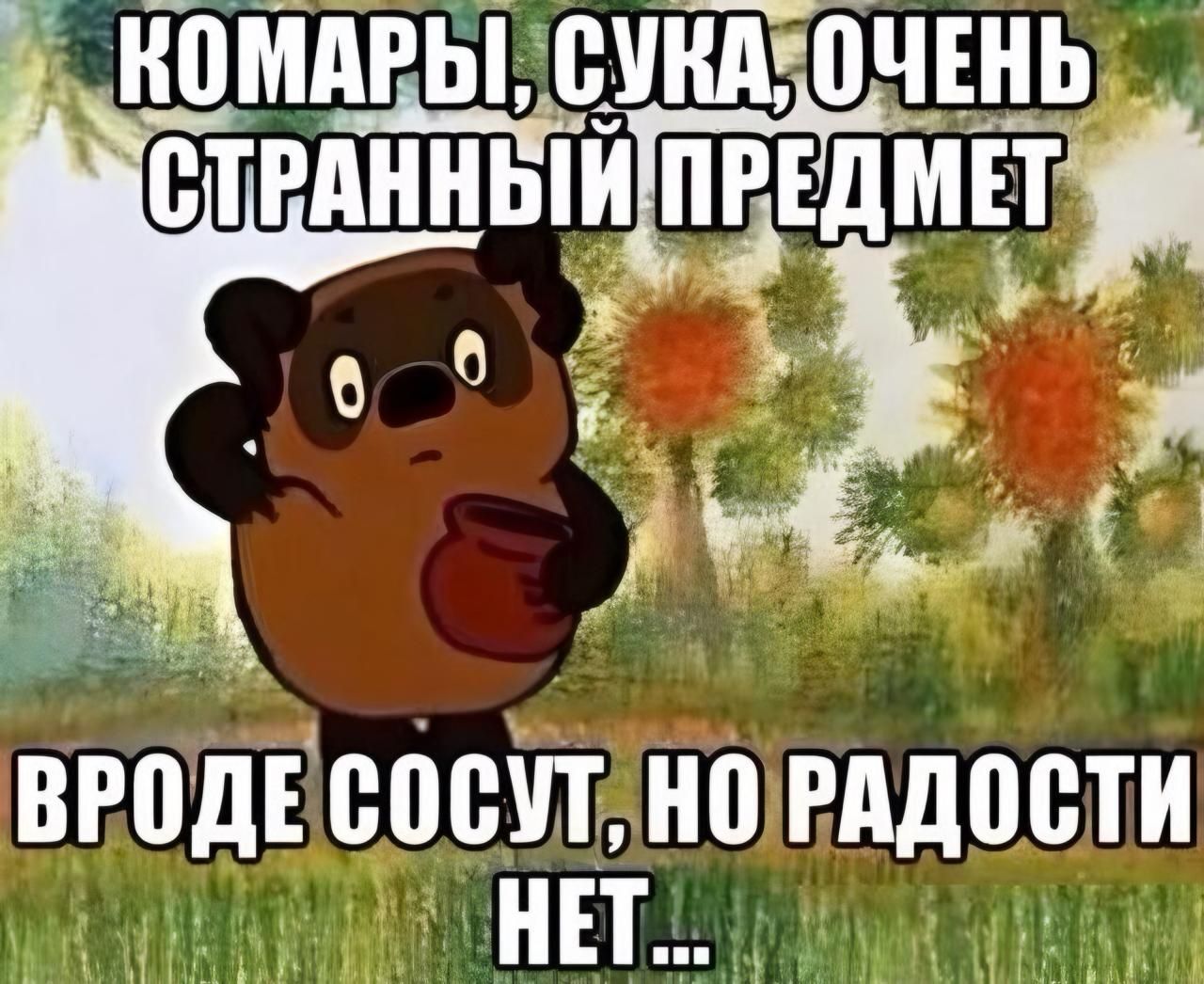 КОМАРЫ, СУКА, ОЧЕНЬ СТРАННЫЙ ПРЕДМЕТ  ВРОДЕ СОСУТ, НО РАДОСТИ НЕТ...