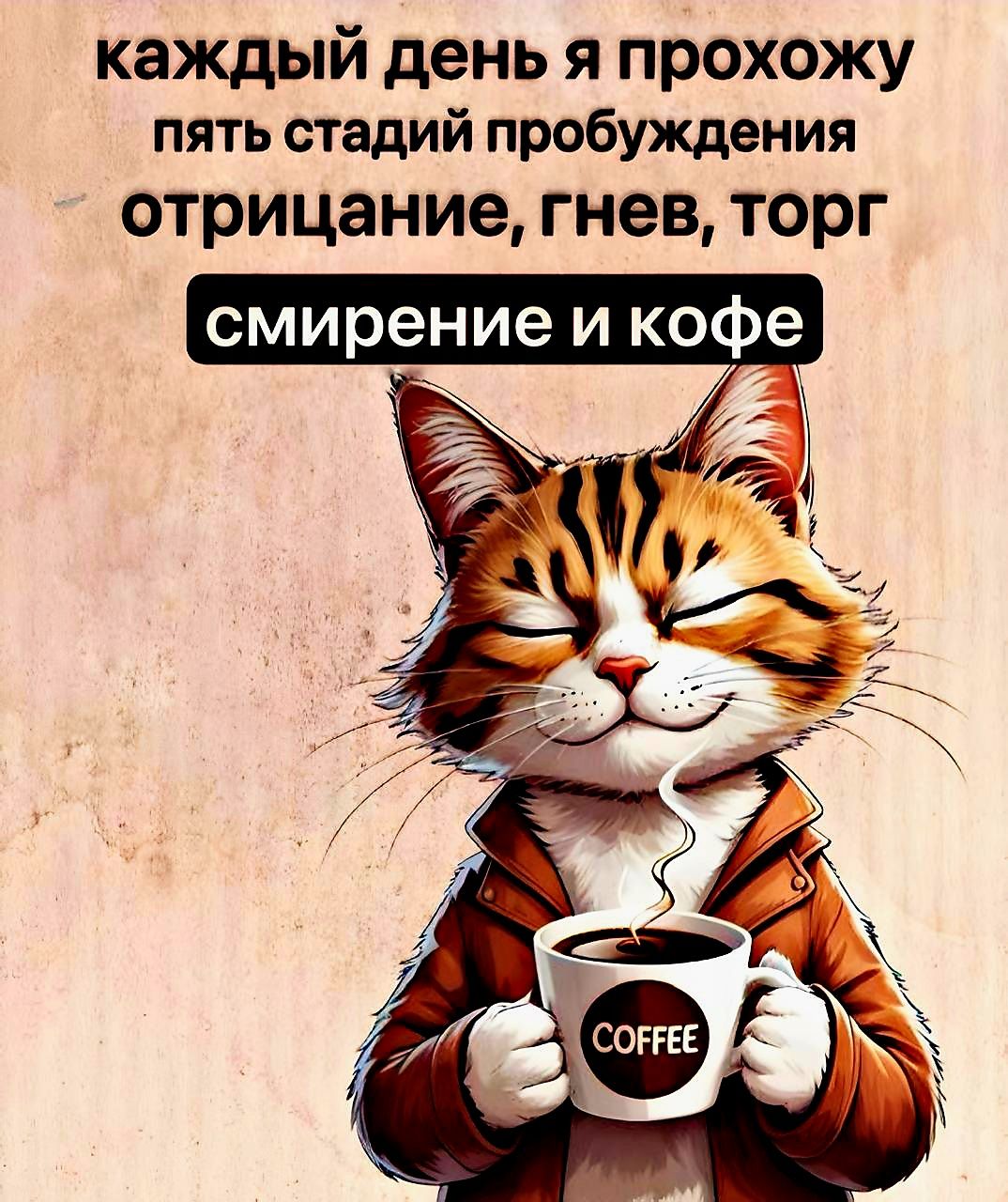 каждый день я прохожу пять стадий пробуждения отрицание, гнев, торг смирение и кофе