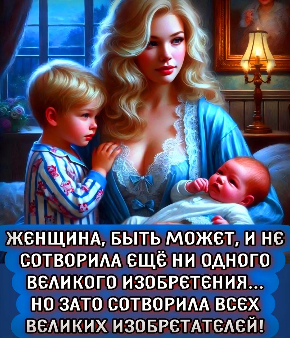 ЖЕНЩИНА, БЫТЬ МОЖЕТ, И НЕ СОТВОРИЛА ЕЩЁ НИ ОДНОГО ВЕЛИКОГО ИЗОБРЕТЕНИЯ... НО ЗАТО СОТВОРИЛА ВСЕХ ВЕЛИКИХ ИЗОБРЕТАТЕЛЕЙ!