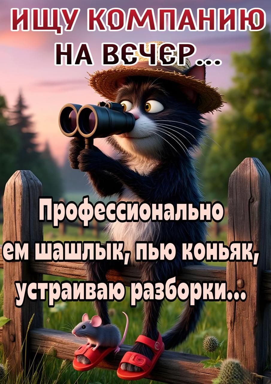 ИЩУ КОМПАНИЮ НА ВЕЧЕР ... Профессионально ем шашлык, пью коньяк, устраиваю разборки...