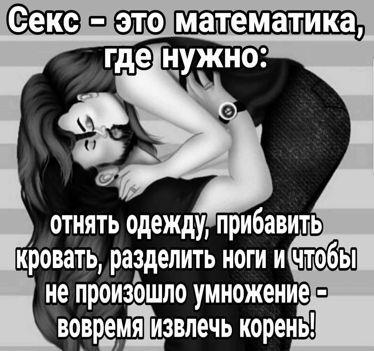 Секс – это математика, где нужно: отнять одежду, прибавить кровать, разделить ноги и чтобы не произошло умножение – вовремя извлечь корень!