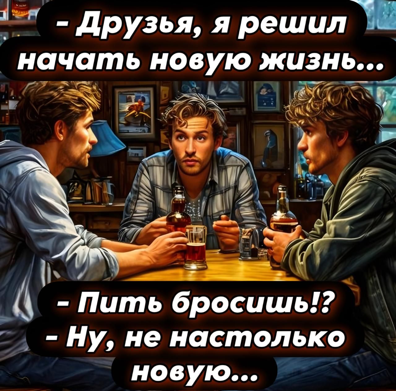 - Друзья, я решил начать новую жизнь...
- Пить бросишь!? - Ну, не настолько новую...