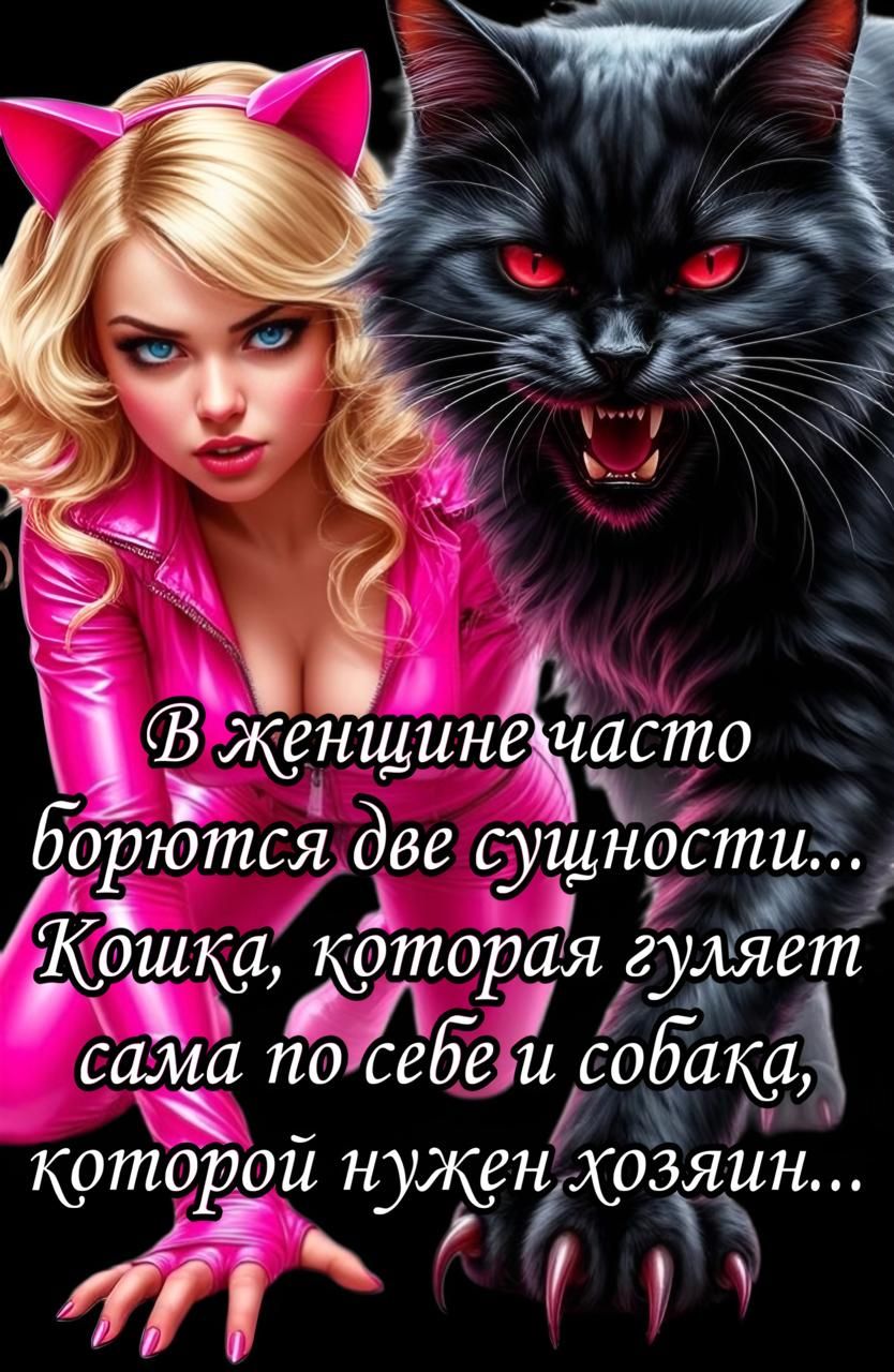 В женщине часто борются две сущности... Кошка, которая гуляет сама по себе и собака, которой нужен хозяин...