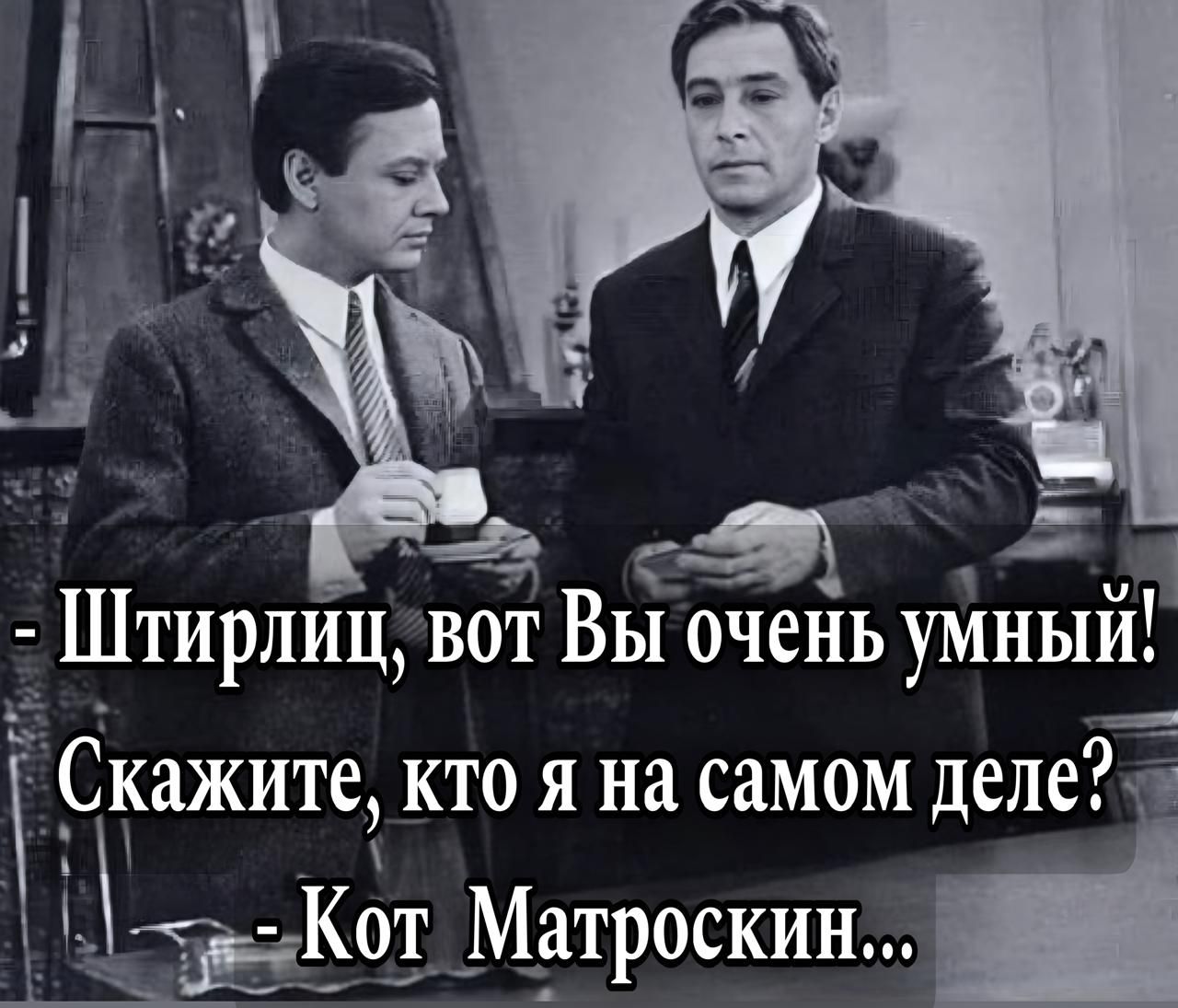 - Щирлиц, вот Вы очень умный! Скажите, кто я на самом деле? - Кот Матроскин...