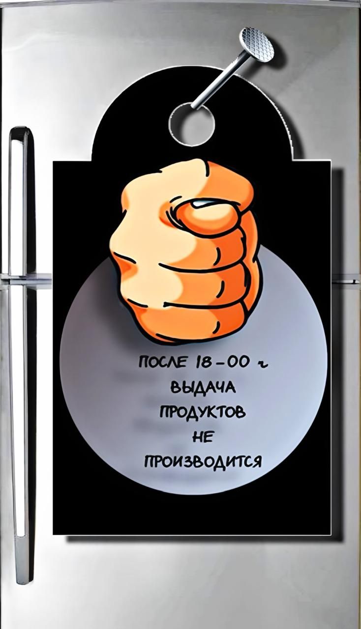 ПОСЛЕ 18-00
ВЫДАЧА
ПРОДУКТОВ
НЕ
ПРОИЗВОДИТСЯ
