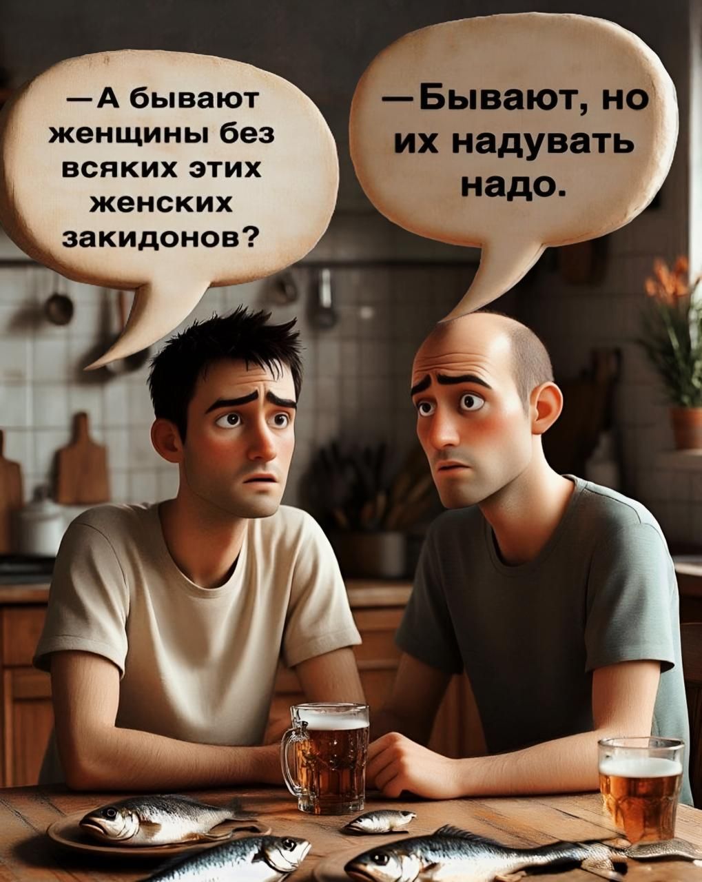 — А бывают женщины без всяких этих женских закидонов?  — Бывают, но их надувать надо.