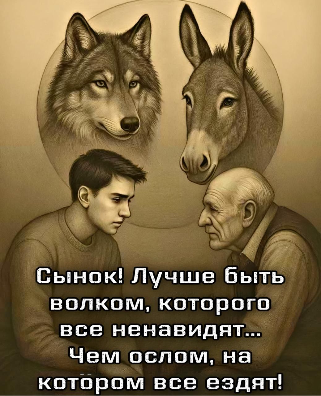 Сынок! Лучше быть волком, которого все ненавидят... Чем ослом, на котором все едят!