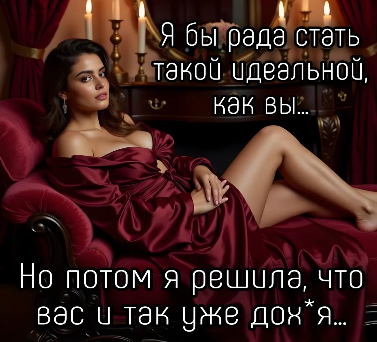 Я бы рада стать такой идеальной, как вы... Но потом я решила, что вас и так уже дох*я...