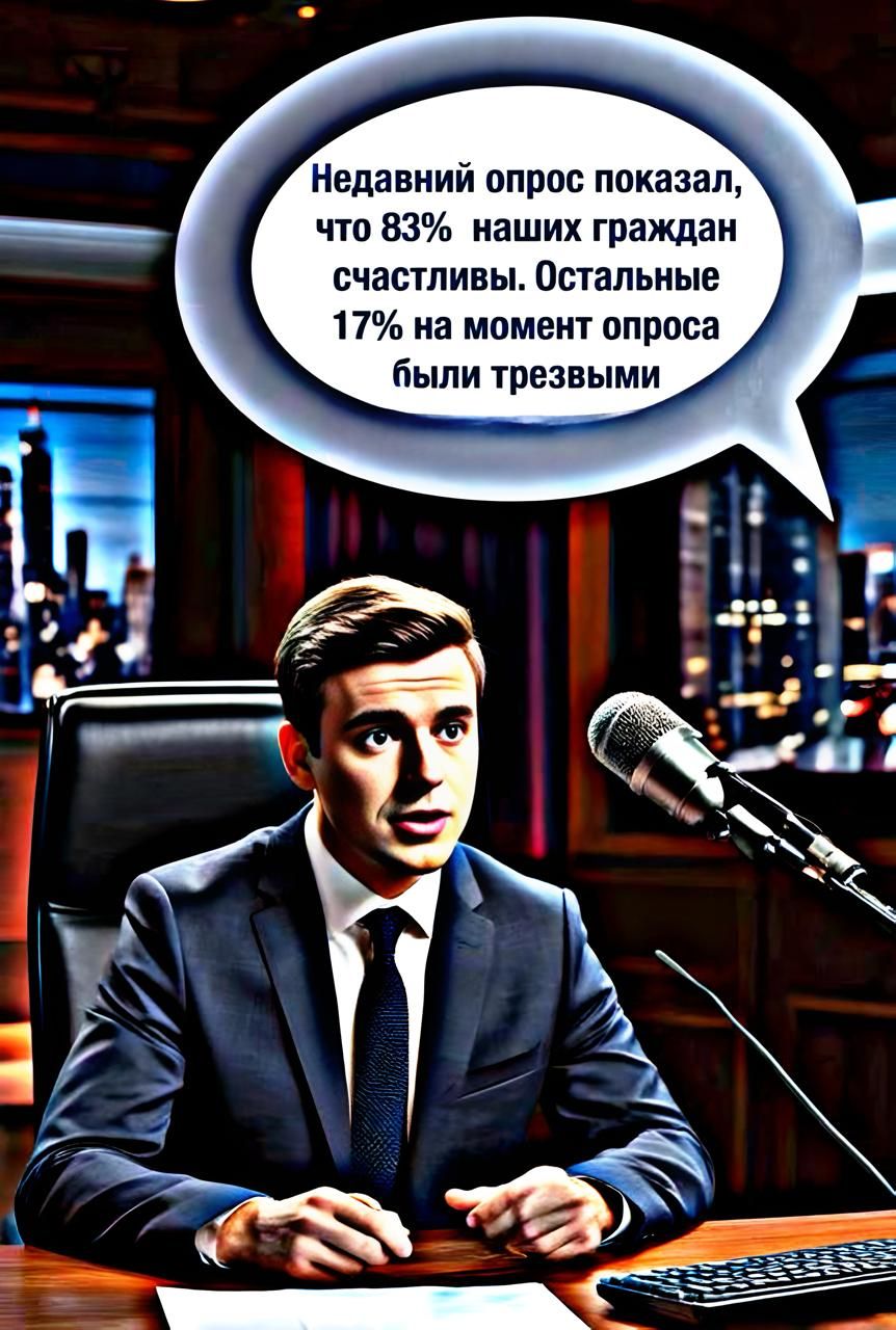 Недавний опрос показал, что 83% наших граждан счастливы. Остальные 17% на момент опроса были трезвыми.
