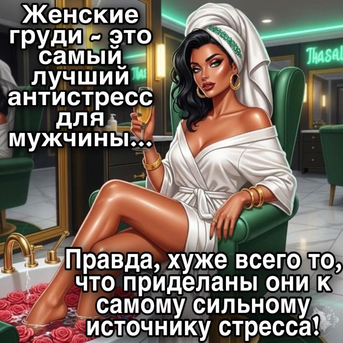 Женские груди - это самый лучший антистресс для мужчины... Правда, хуже всего то, что приделаны они к самому сильному источнику стресса!