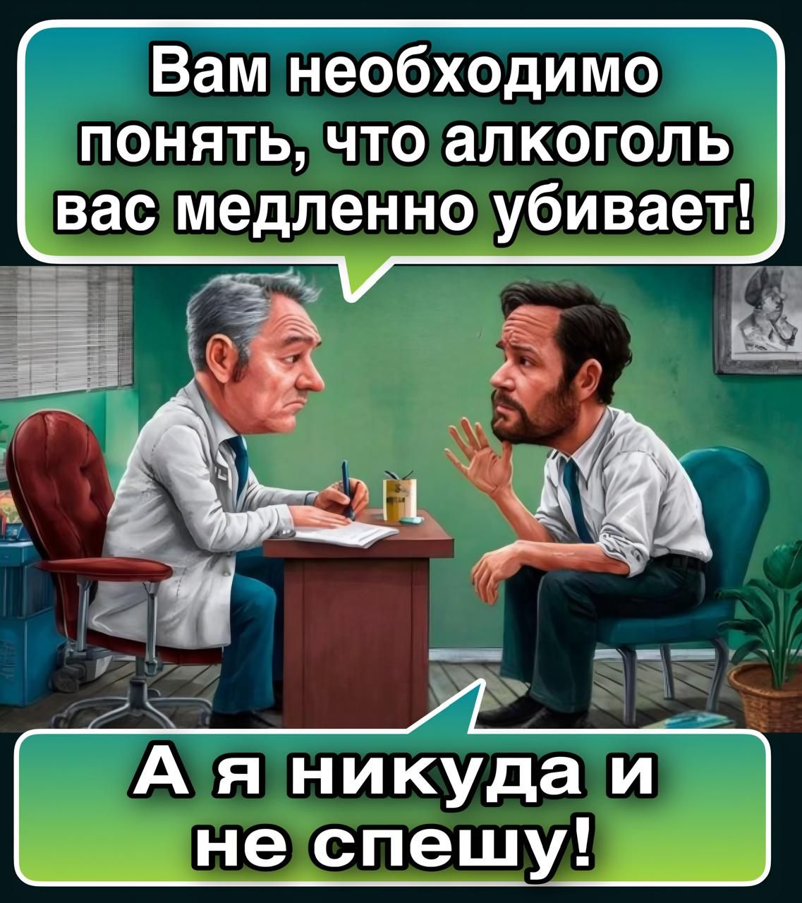 Вам необходимо понять, что алкоголь вас медленно убивает! А я никуда и не спешу!