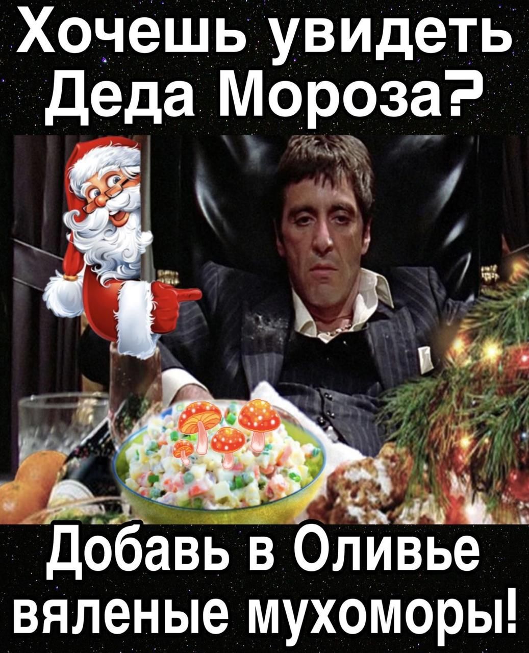 Хочешь увидеть Деда Мороза? Добавь в Оливье вялые мухоморы!