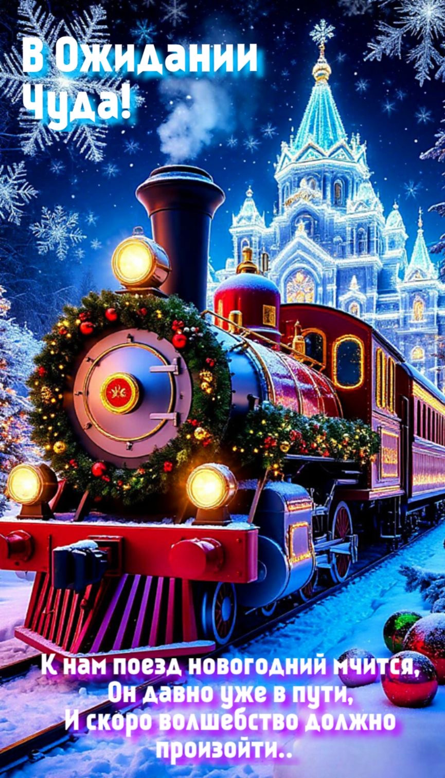 В ожидании чуда! К нам поезд новогодний мчится, Он давно уже в пути, И скоро волшебство должно произойти..