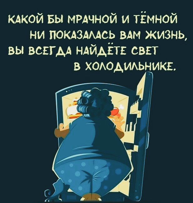 КАКОЙ БЫ МРАЧНОЙ И ТЁМНОЙ НИ ПОКАЗАЛАСЬ ВАМ ЖИЗНЬ, ВЫ ВСЕГДА НАЙДЁТЕ СВЕТ В ХОЛОДИЛЬНИКЕ.