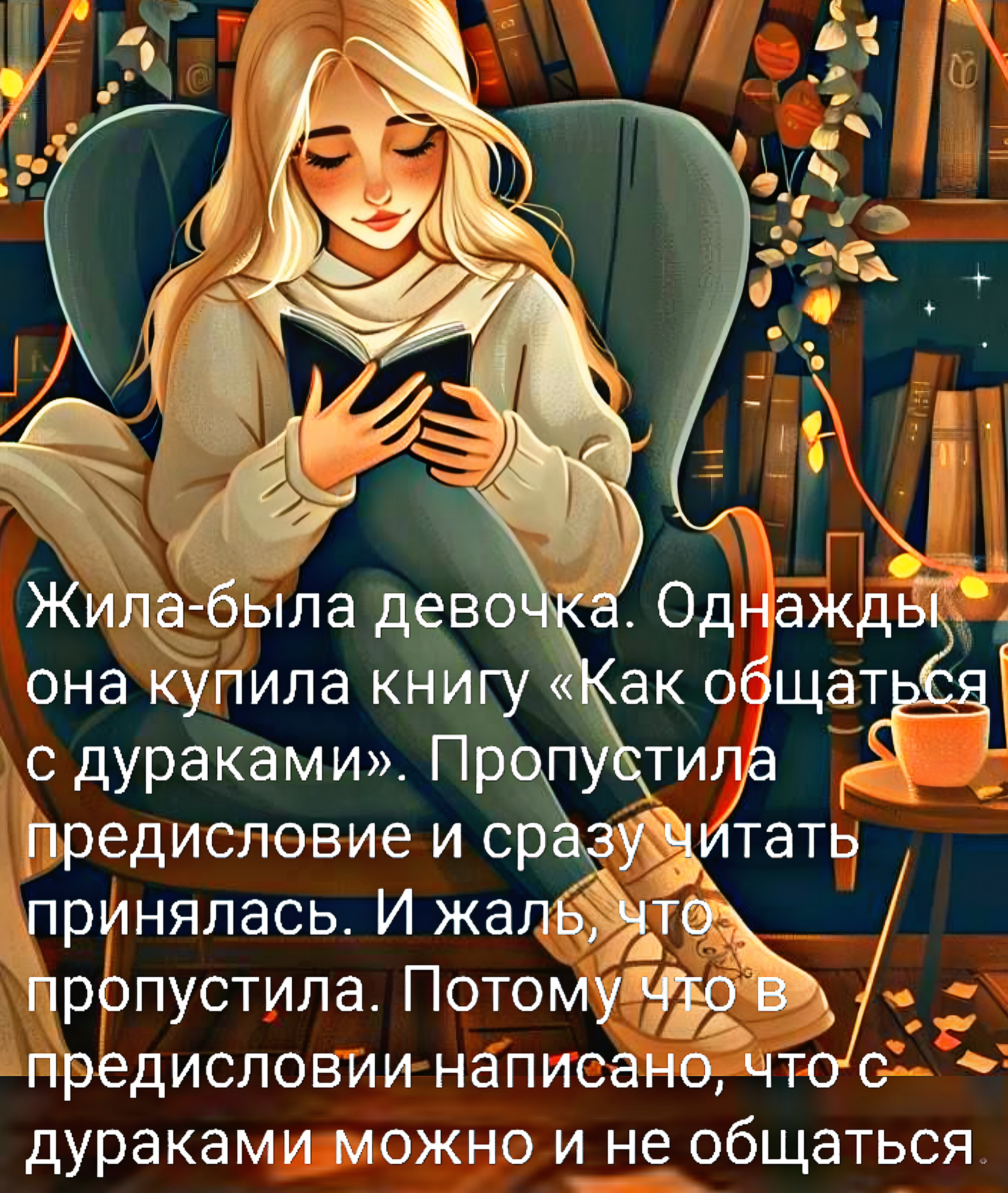 Жила-была девочка. Однажды она купила книгу «Как общаться с дураками». Пропустила предисловие и сразу читать принялась. И жаль, что пропустила. Потому что предисловие написано, что с дураками можно и не общаться.