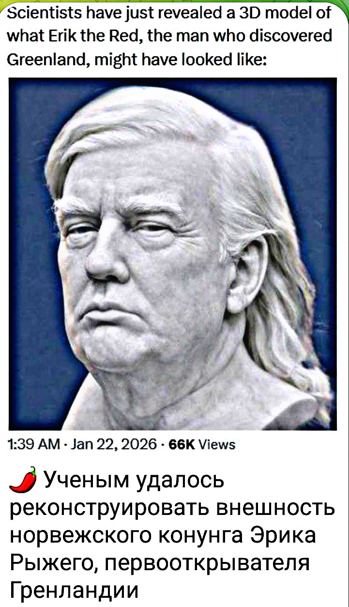Scientists have just revealed a 3D model of what Erik the Red, the man who discovered Greenland, might have looked like:\n🍅 Учёным удалось реконструировать внешность норвежского конунга Эрика Рыжего, первооткрывателя Гренландии