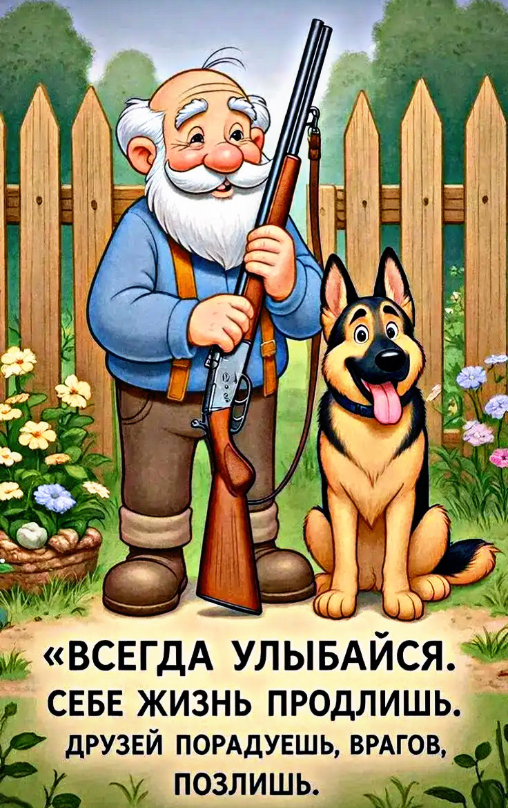«ВСЕГДА УЛЫБАЙСЯ. СЕБЕ ЖИЗНЬ ПРОДЛИШЬ. ДРУЗЕЙ ПОРАДУЕШЬ, ВРАГОВ ПОЗЛИШИШЬ.»