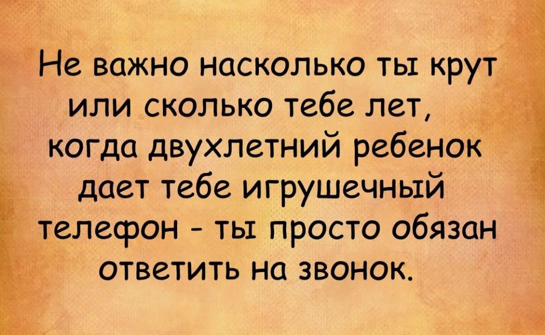 Не важно насколько ты крут или сколько тебе лет когда двухлетний ребенок дает тебе игрушечный Ё телефон ты просто обязан ответить на звонок