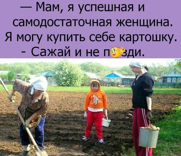 Мам я успешная и самодосгаточная женщина Я могу купить себе картошку Сажай и не пзізди