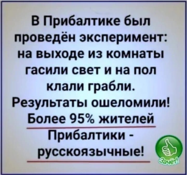 В Прибалтике был проведён эксперимент на выходе из комнаты гасили свет и на пол клали грабли Результаты ошеломили Более 95 жителей Прибалтики русскоязычные