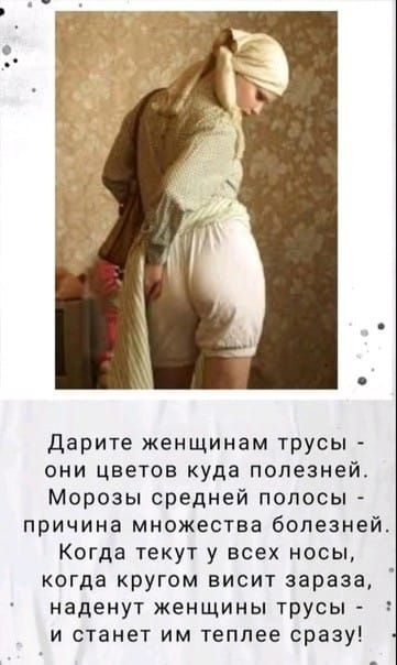 Дарите женщинам трусы они цветов куда полезней Морозы средней полосы причина множества болезней Когда текут у всех носы когда кругом висит зараза наденут женщины трусы и станет им теплее сразу