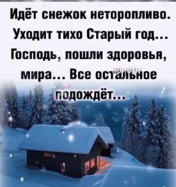 _ Идёт снежок неторопливо Уходит тихо Старый год Господь пошли здоровья мира Все остальное подождёт