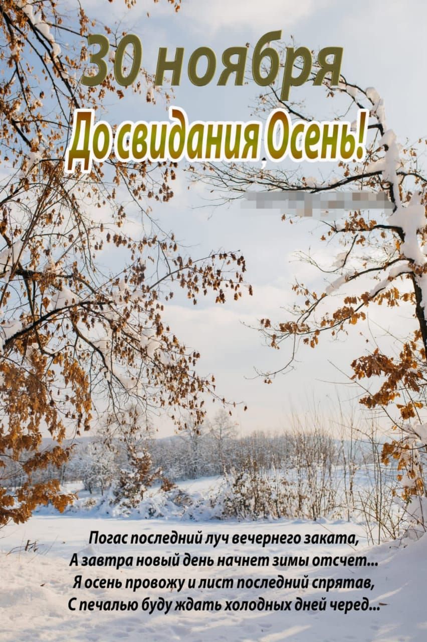 А ноябе о свидания Осень у Азавтра новый день начнет зимы отсчет Яосень провожу и лист последний спрятав Спечалью будуждать холодных дней черед