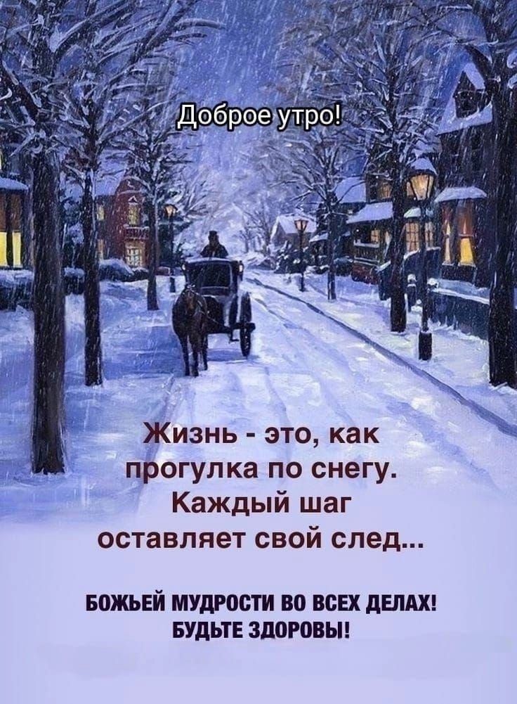 Жизнь это как прогулка по снегу Каждый шаг оставляет свой след БОЖЬЕЙ МУДРОСТИ ВО ВСЕХ ДЕЛАХ БУДЬТЕ ЗДОРОВЫ