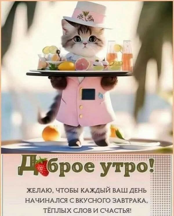 Д4брое утро ЖЕЛАЮ ЧТОБЫ КАЖДЫЙ ВАШ ДЕНЬ НАЧИНАЛСЯ С ВКУСНОГО ЗАВТРАКА ТЁПЛЫХ СЛОВ И СЧАСТЬЯ