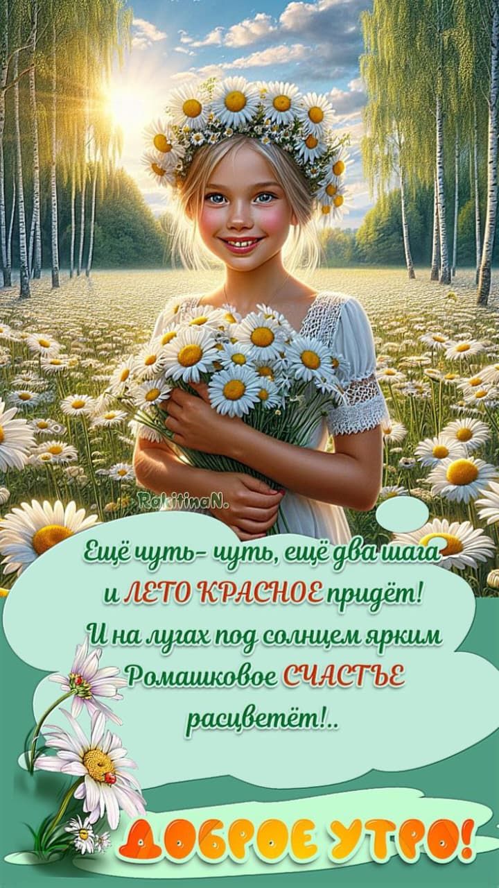 Ещё чуть-чуть, ещё два шага и ЛЕТО КРАСНОЕ придёт! И на лугах под солнцем ярким Ромашковое СЧАСТЬЕ расцветёт!.. ДОБРОЕ УТРО!