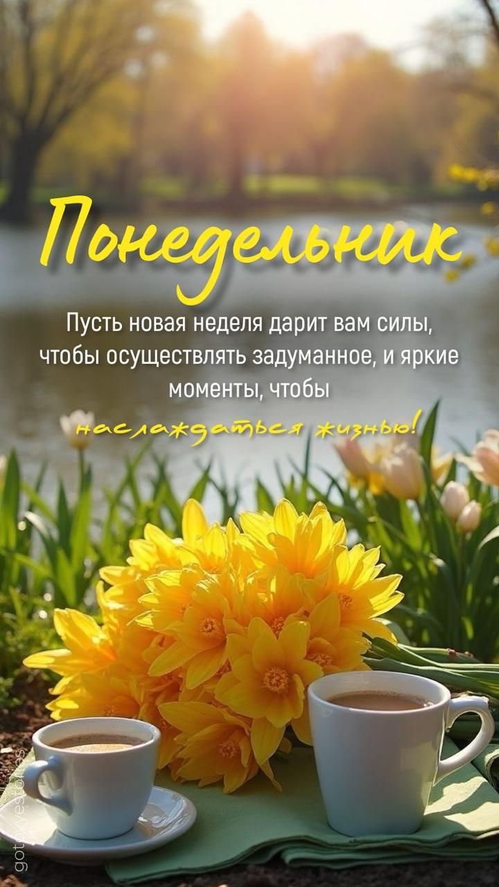 Понедельник
Пусть новая неделя дарит вам силы, чтобы осуществлять задуманное, и яркие моменты, чтобы наслаждаться жизнью!