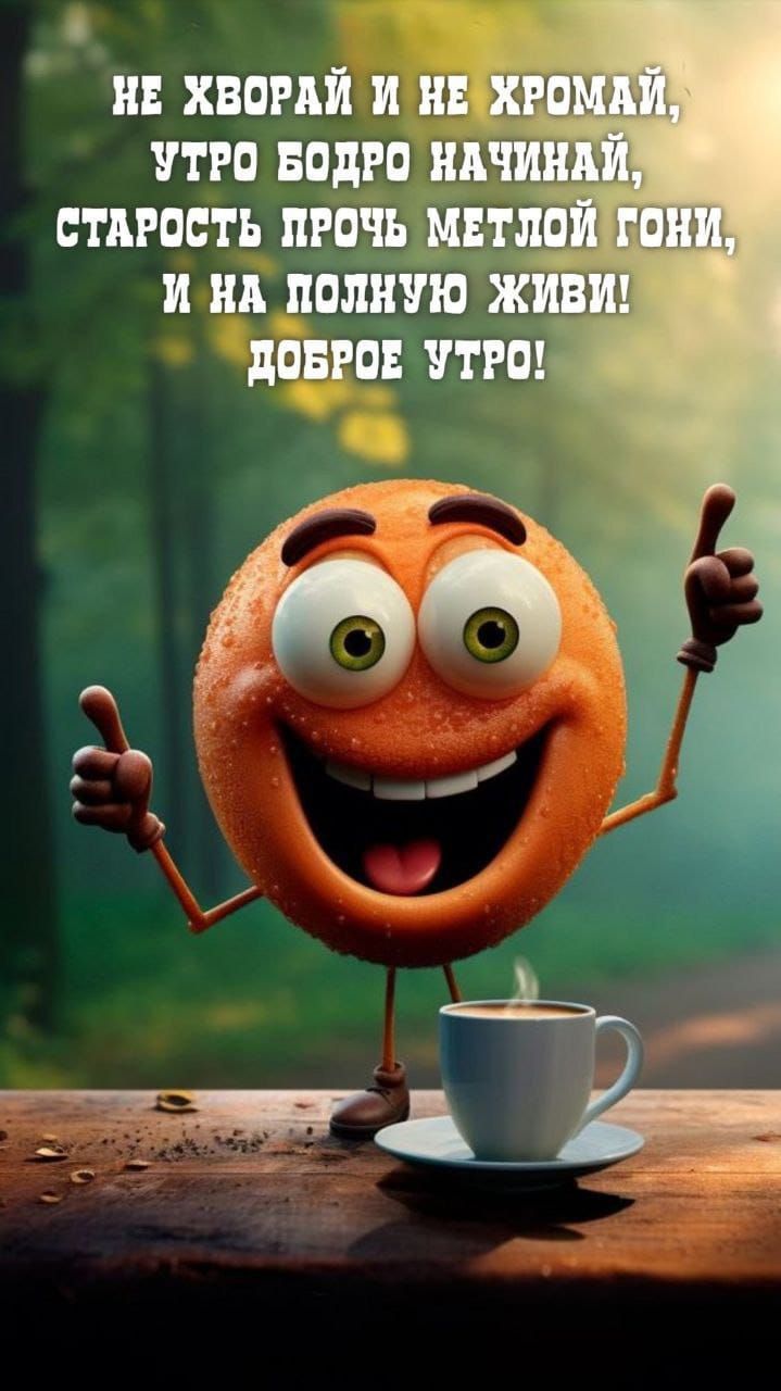 НЕ ХВОРАЙ И НЕ ХРОМАЙ, УТРО БОДРО НАЧИНАЙ, СТАРОСТЬ ПРОЧЬ МЕТЛОЙ ГОНИ, И НА ПОЛНУЮ ЖИВИ! ДОБРОЕ УТРО!