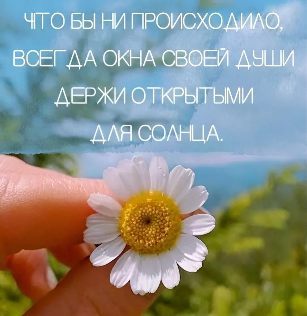 ЧТО БЫ НИ ПРОИСХОДИЛО, ВСЕГДА ОКНА СВОЕЙ ДУШИ ДЕРЖИ ОТКРЫТЫМИ ДЛЯ СОЛНЦА.