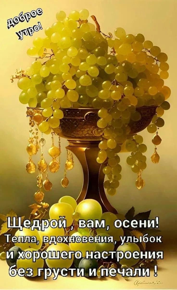 Доброе утро! Щедрой, вам, осени! Тепла, вдохновения, улыбок и хорошего настроения без грусти и печали!