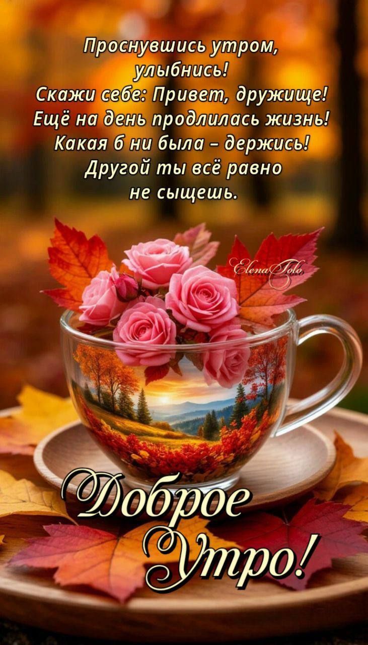 Проснувшись утром, улыбнись! Скажи себе: Привет, дружище! Ещё на день продлилась жизнь! Какая б ни была - держись! Другой ты всё равно не сыщешь. Доброе Утро!
